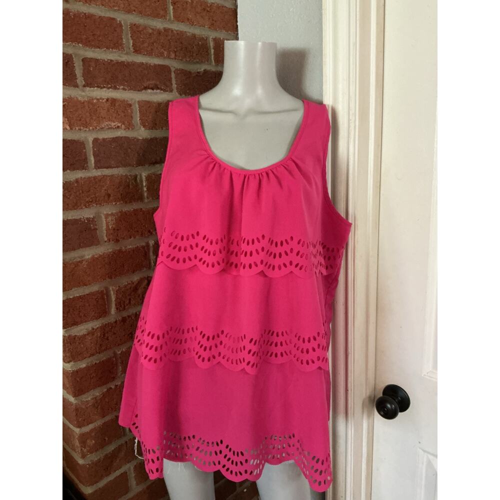 Lane Bryant Pink Tiered Eyelet Tank Top Size 20 Plus Summer Blouse Sleeveless